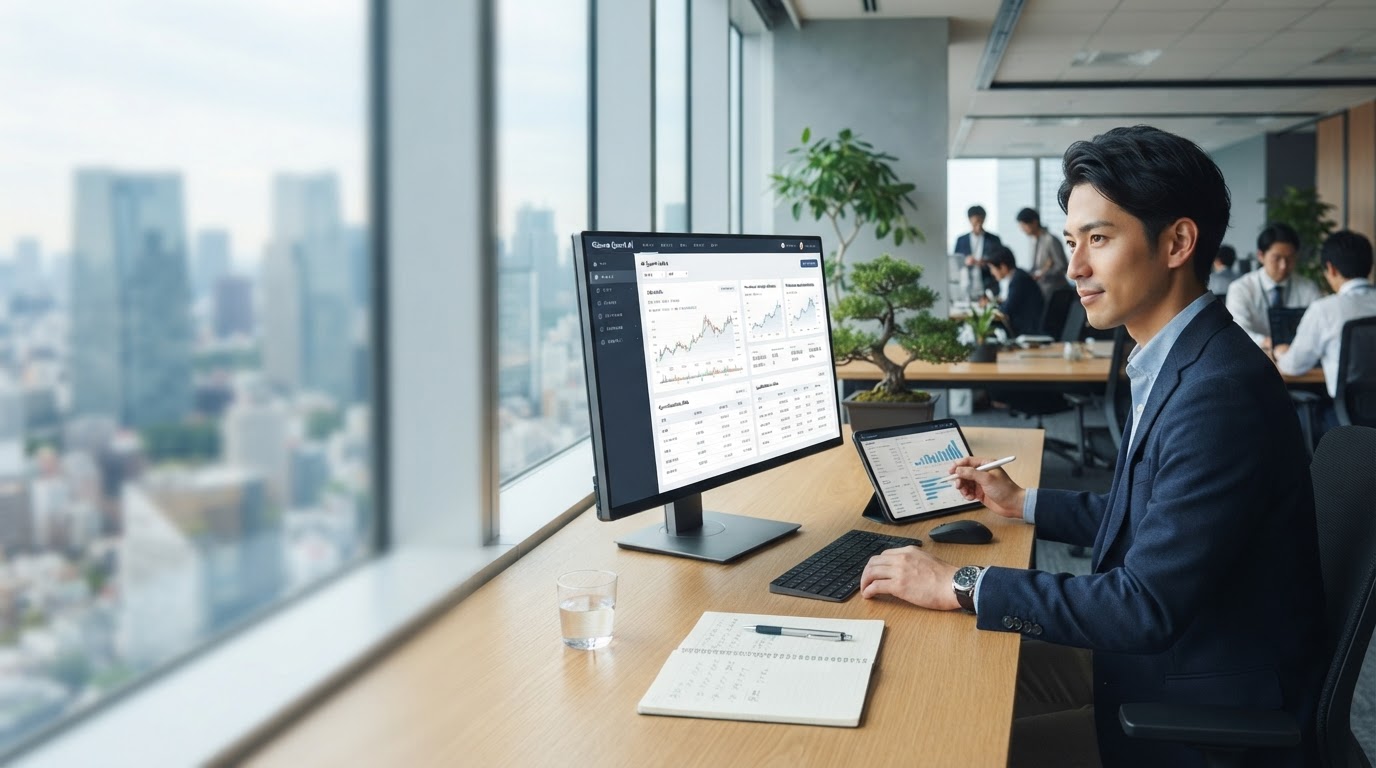 Kizuna Quant AIのAI分析ダッシュボード画面、暗号資産市場の上昇トレンドを示すグラフ